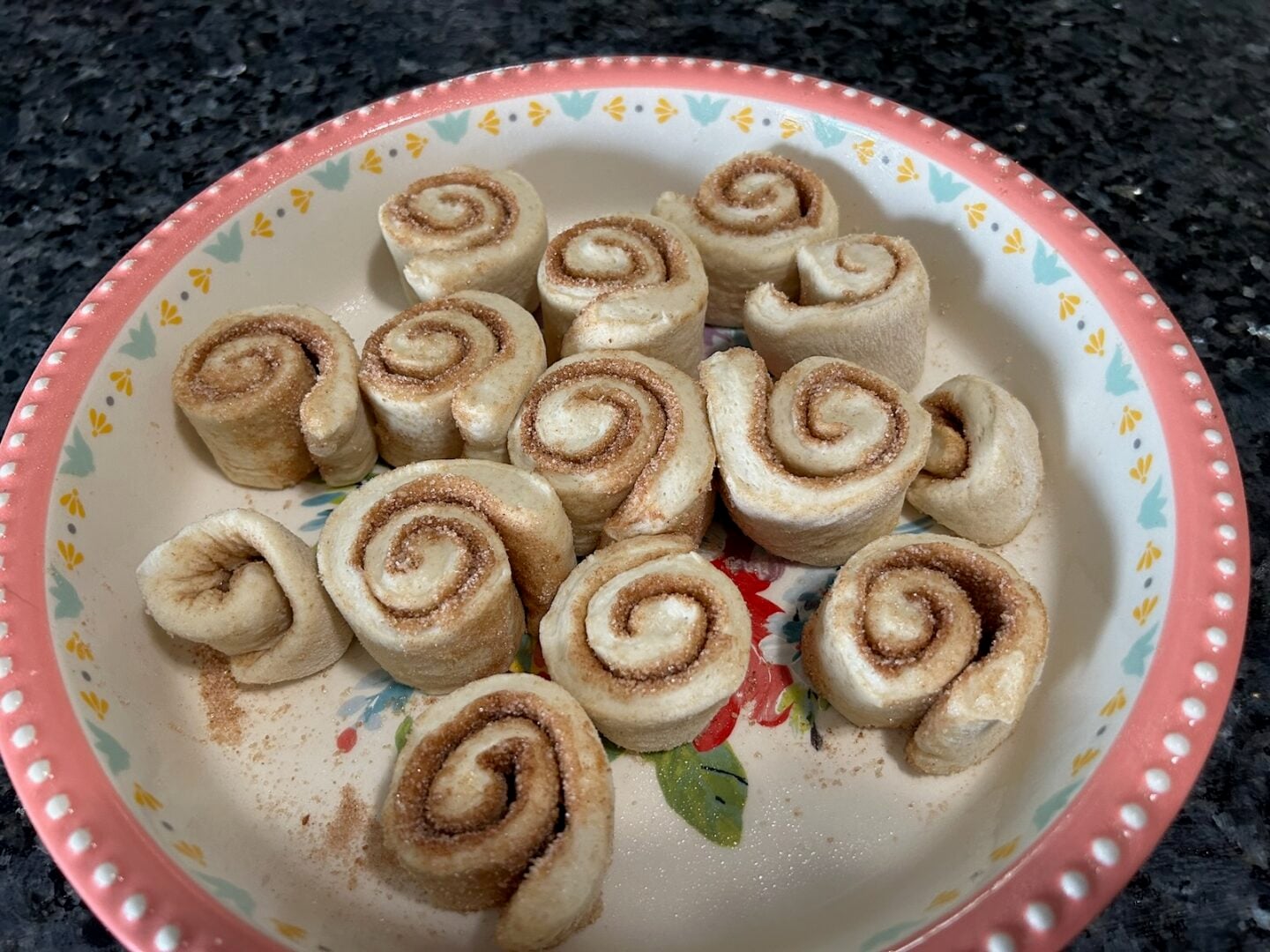 Easy Cinnamon Rolls from Frozen Bread Dough (in pan before baking)
