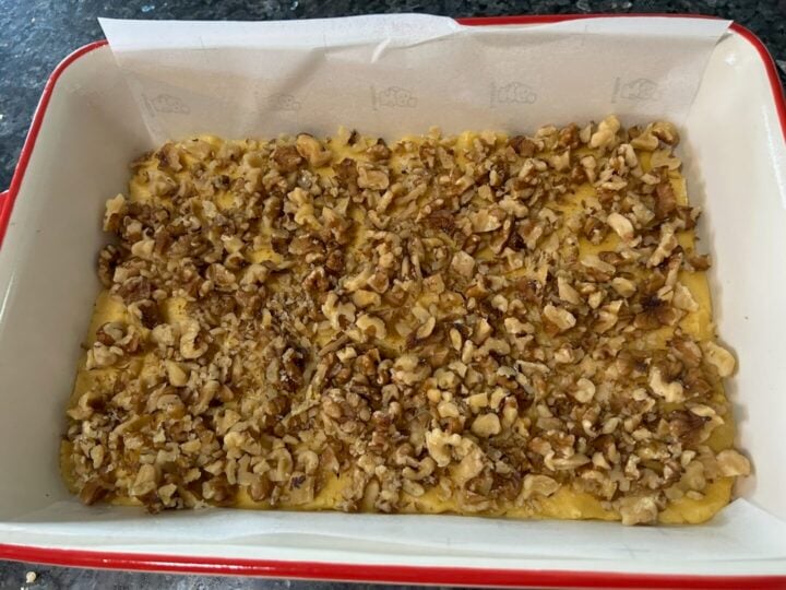 Easy Maple Walnut Bars (Doctored Cake Mix) before baking