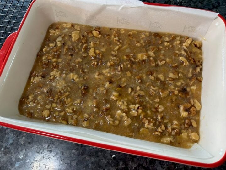 Easy Maple Walnut Bars (Doctored Cake Mix) with topping