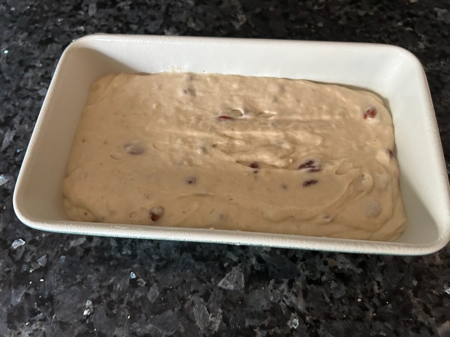 Minnie Pearl’s Old-Fashioned Banana Nut Loaf batter in pan