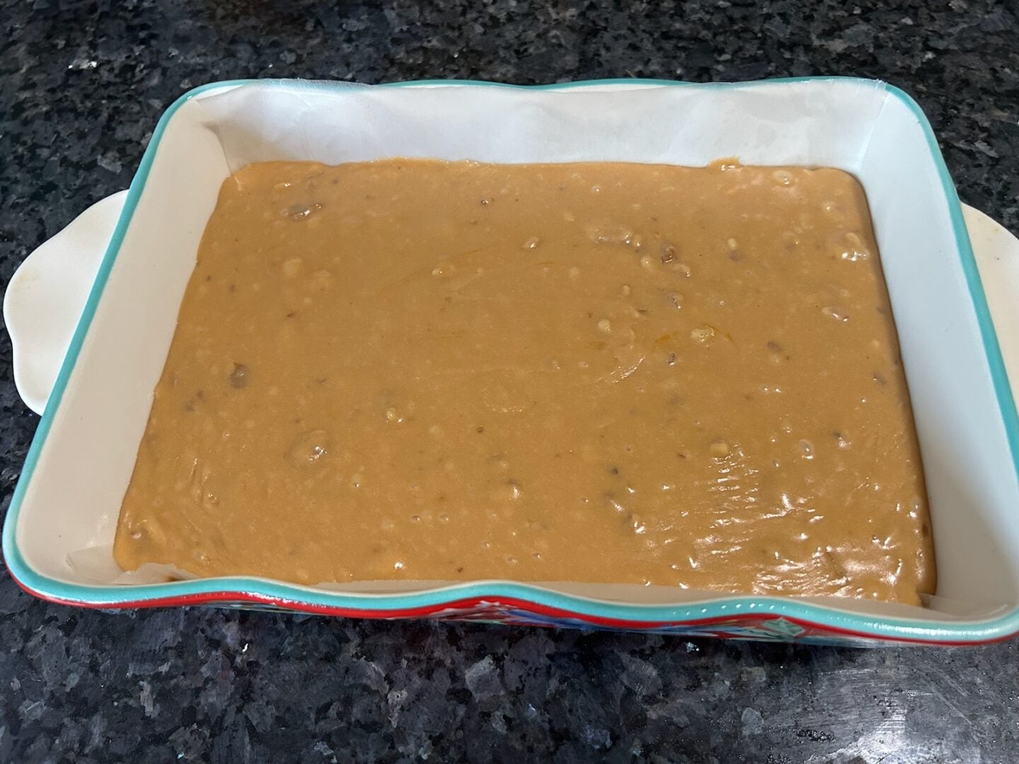 easy butterscotch walnut fudge in pan, firming up