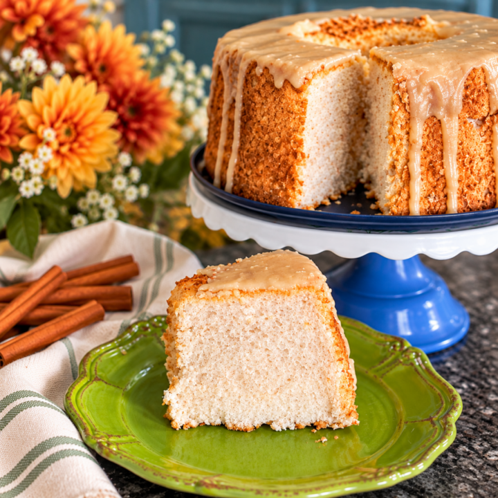 Snickerdoodle Angel Food Cake with Brown Sugar Glaze