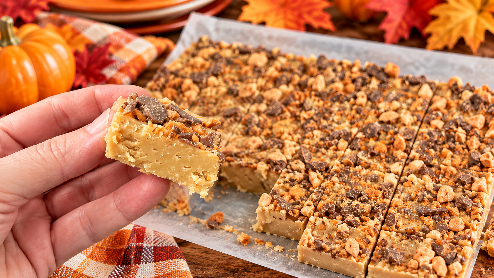easy peanut butter fudge with butterfinger bits