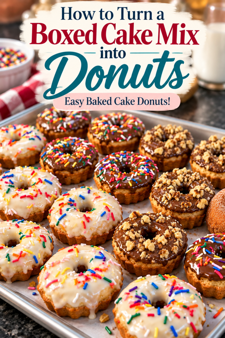 how to turn a boxed cake mix into donuts pin for pinterest