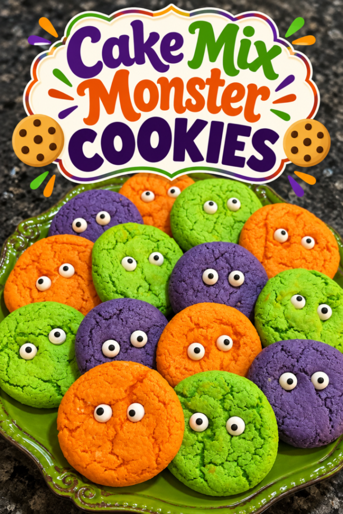 Easy Cake Mix Monster Cookies pin for pinterest