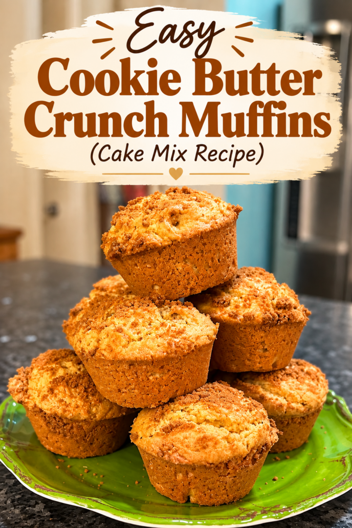 Easy Cookie Butter Crunch Muffins (Cake Mix Recipe) pin for pinterest