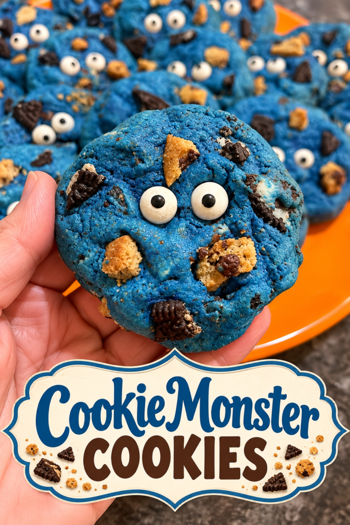 Easy Cookie Monster Cookies (Soft and Chewy) pin for pinterest