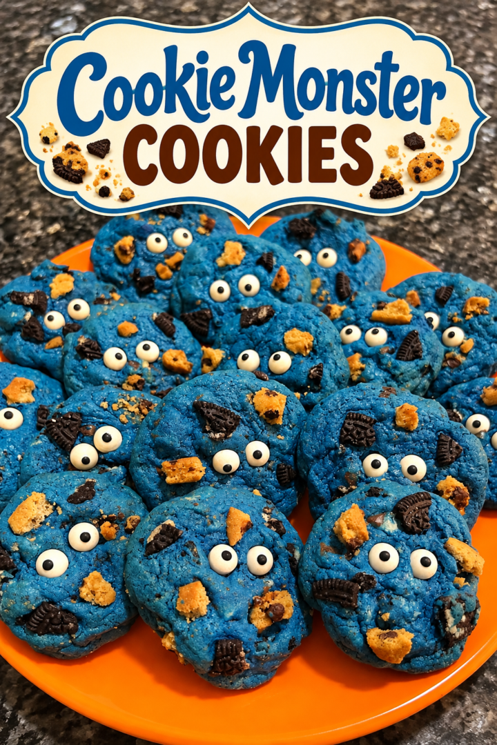 Easy Cookie Monster Cookies (Soft and Chewy) pin for pinterest