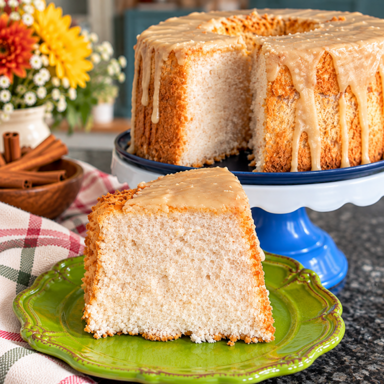 Snickerdoodle Angel Food Cake with Brown Sugar Glaze