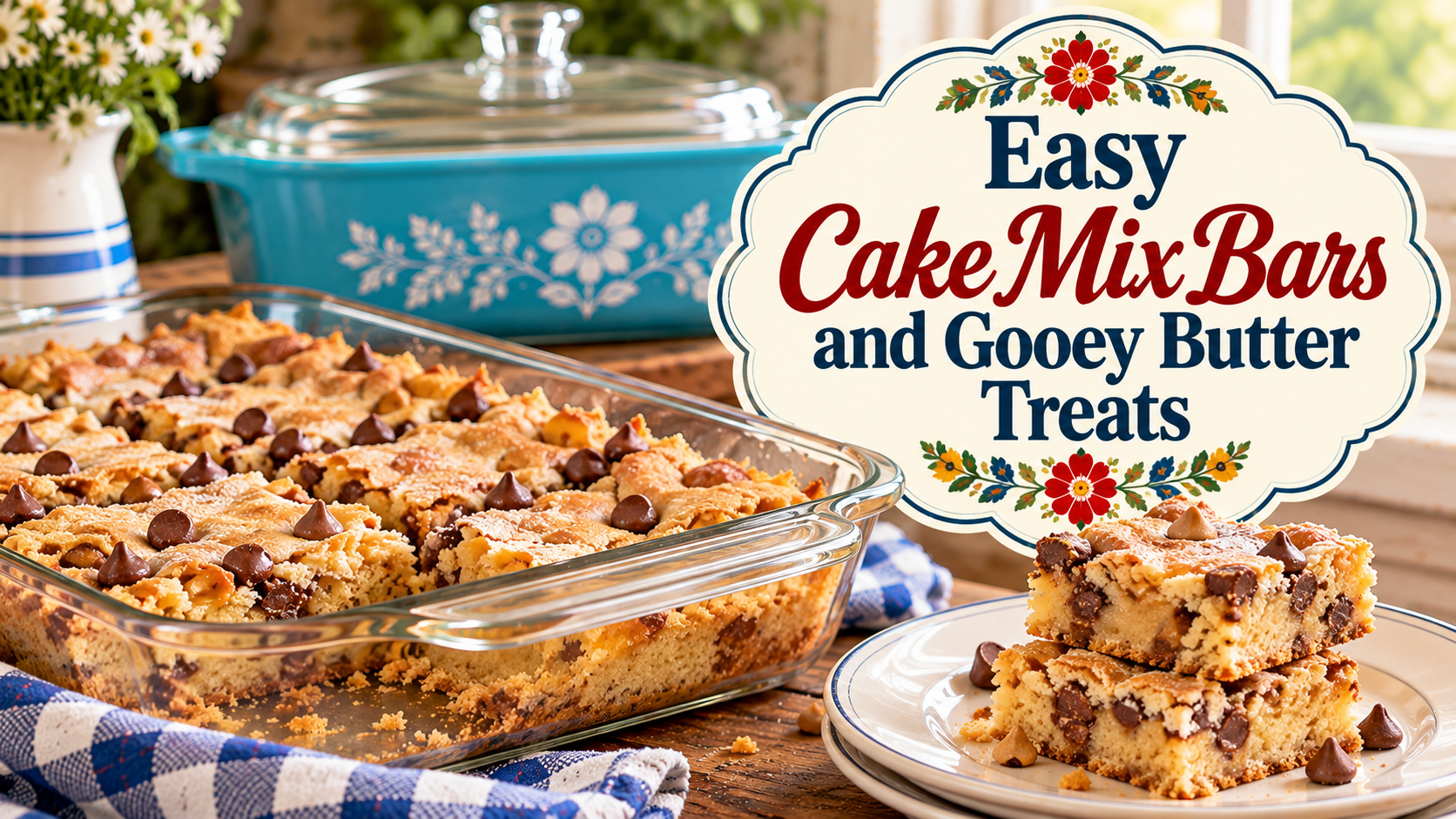 cake mix bars in pyrex dishes