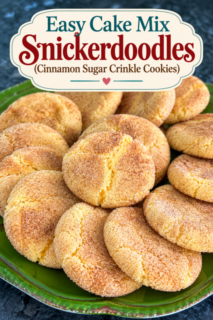 Easy Cake Mix Snickerdoodles (Cinnamon Sugar Crinkle Cookies) pin for pinterest