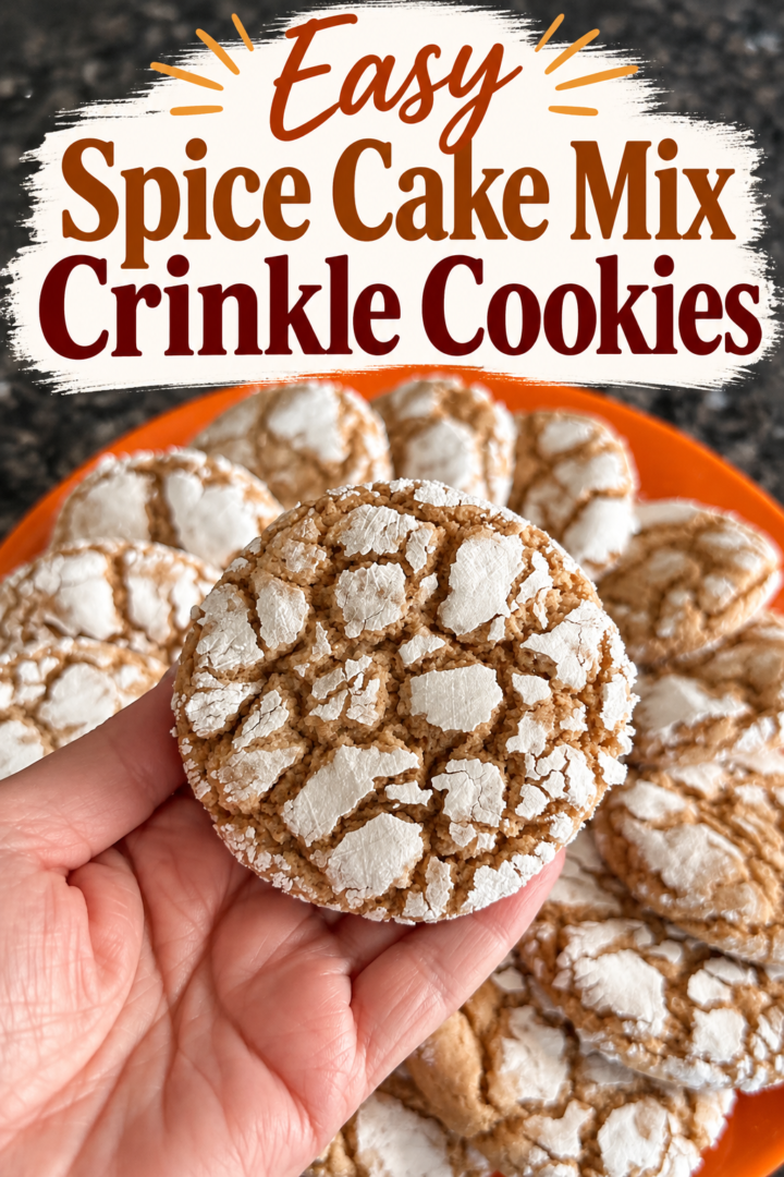 Easy Spice Cake Mix Crinkle Cookies pin for pinterest