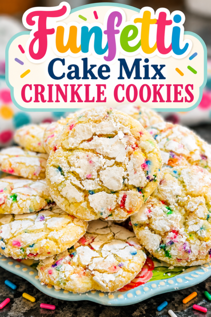 Funfetti Cake Mix Crinkle Cookies pin for pinterest