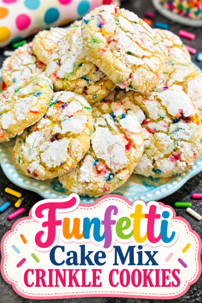 Funfetti Cake Mix Crinkle Cookies pin for pinterest