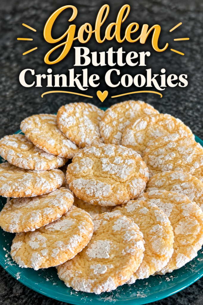 Easy Golden Butter Crinkle Cookies (Cake Mix Recipe) pin for pinterest