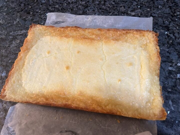 Lemon gooey butter cake before slicing 
