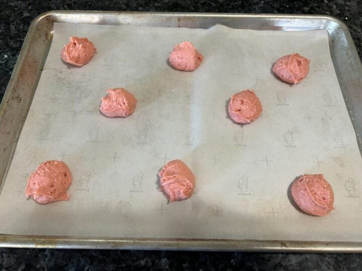 strawberry cake mix whoopie pie dough scooped
