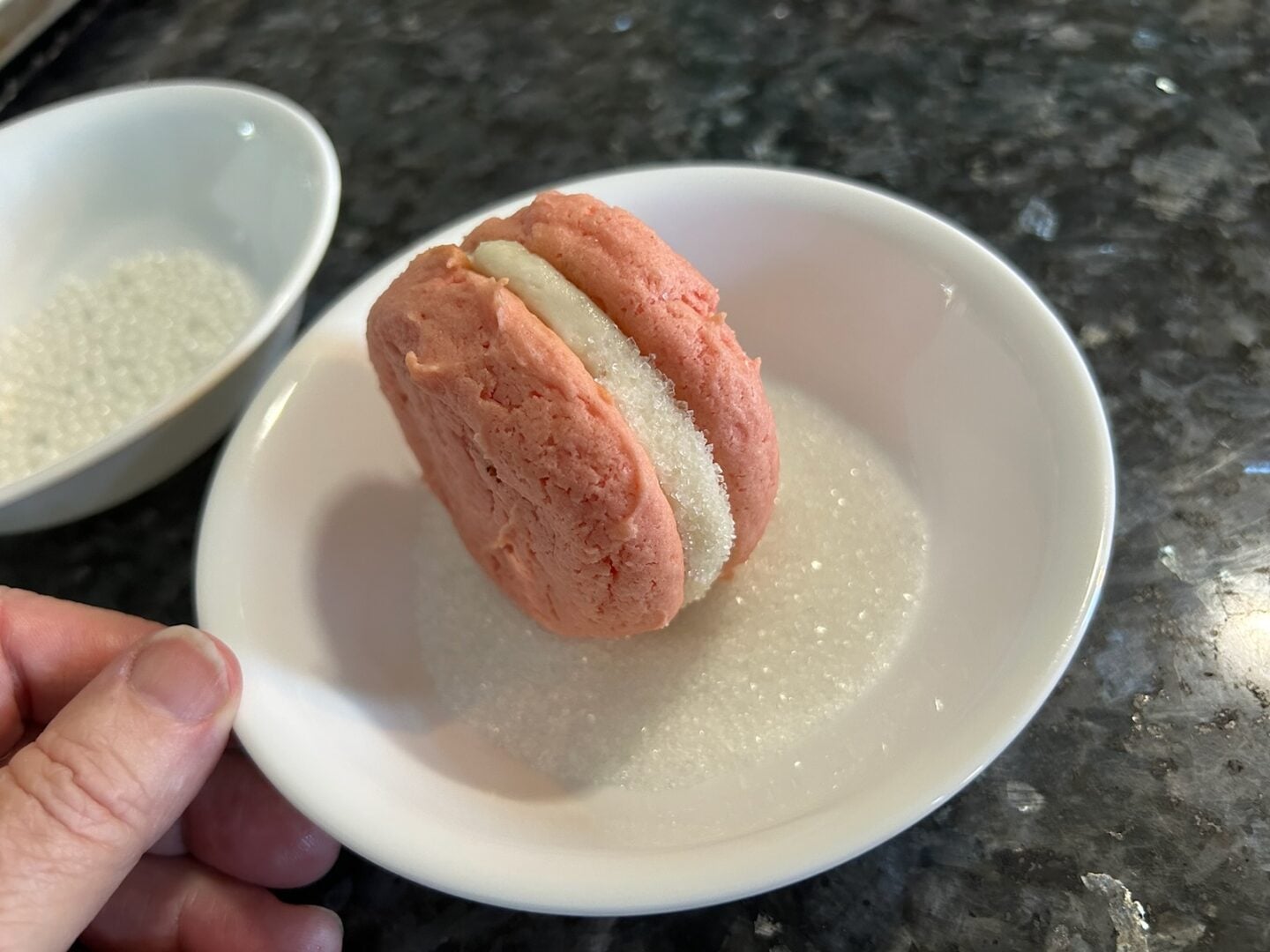 strawberry cake mix whoopie pies with sanding sugar