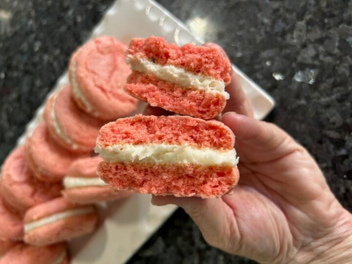 strawberry cake mix whoopie pies interior view