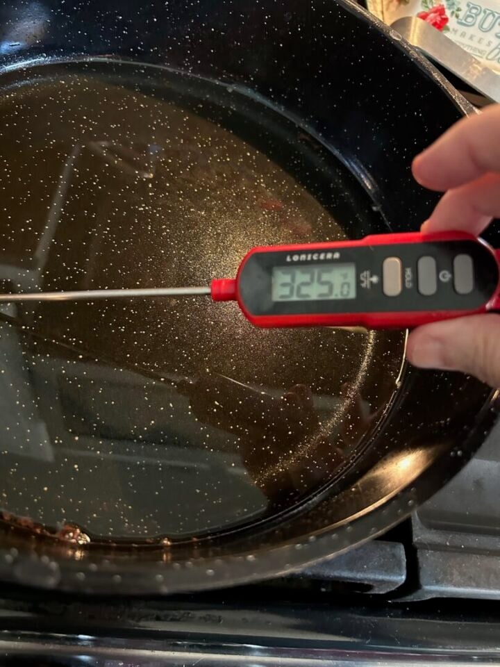 oil heated to 325 degrees Fahrenheit