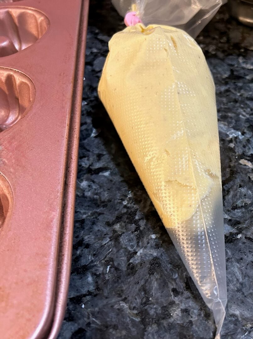 cake batter in piping bag