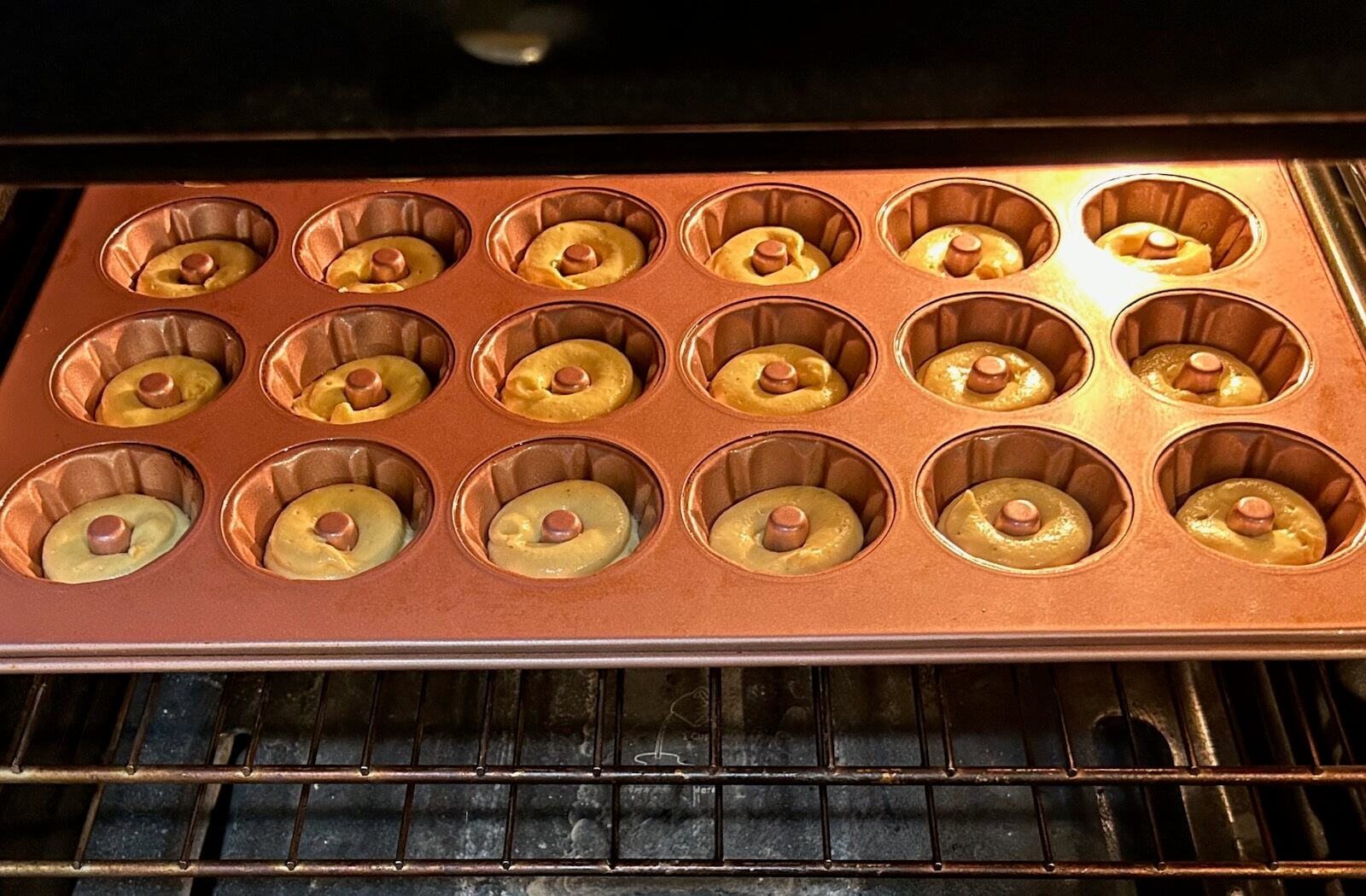 donuts baking in oven
