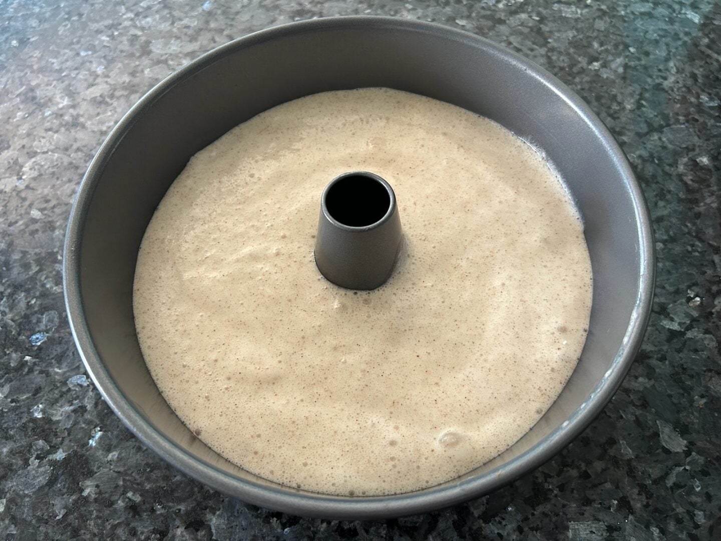 angel food cake batter in pan