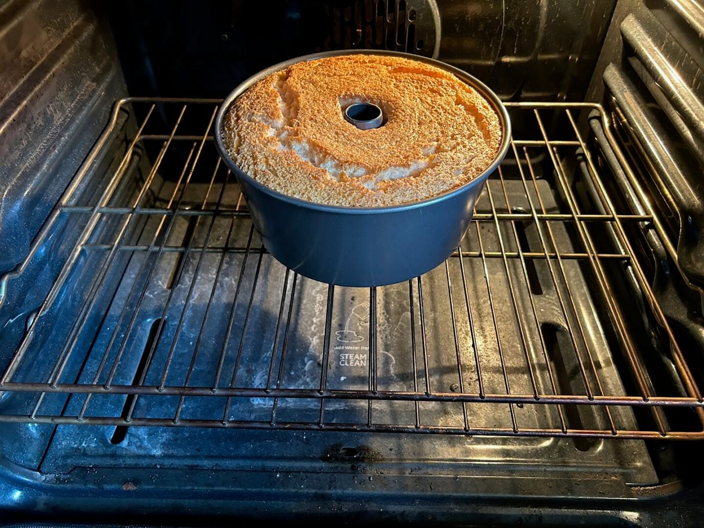 baked snickerdoodle cake in oven