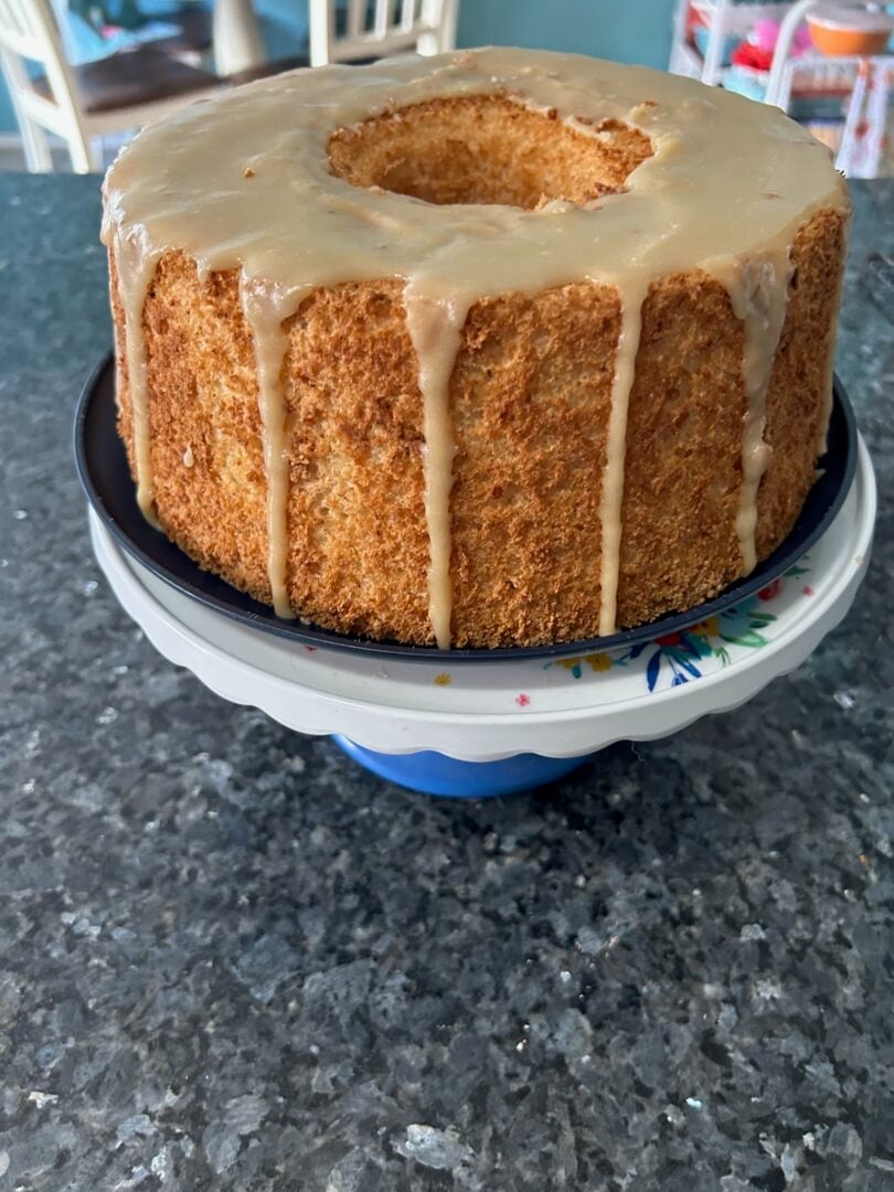 Snickerdoodle Angel Food Cake with Brown Sugar Glaze