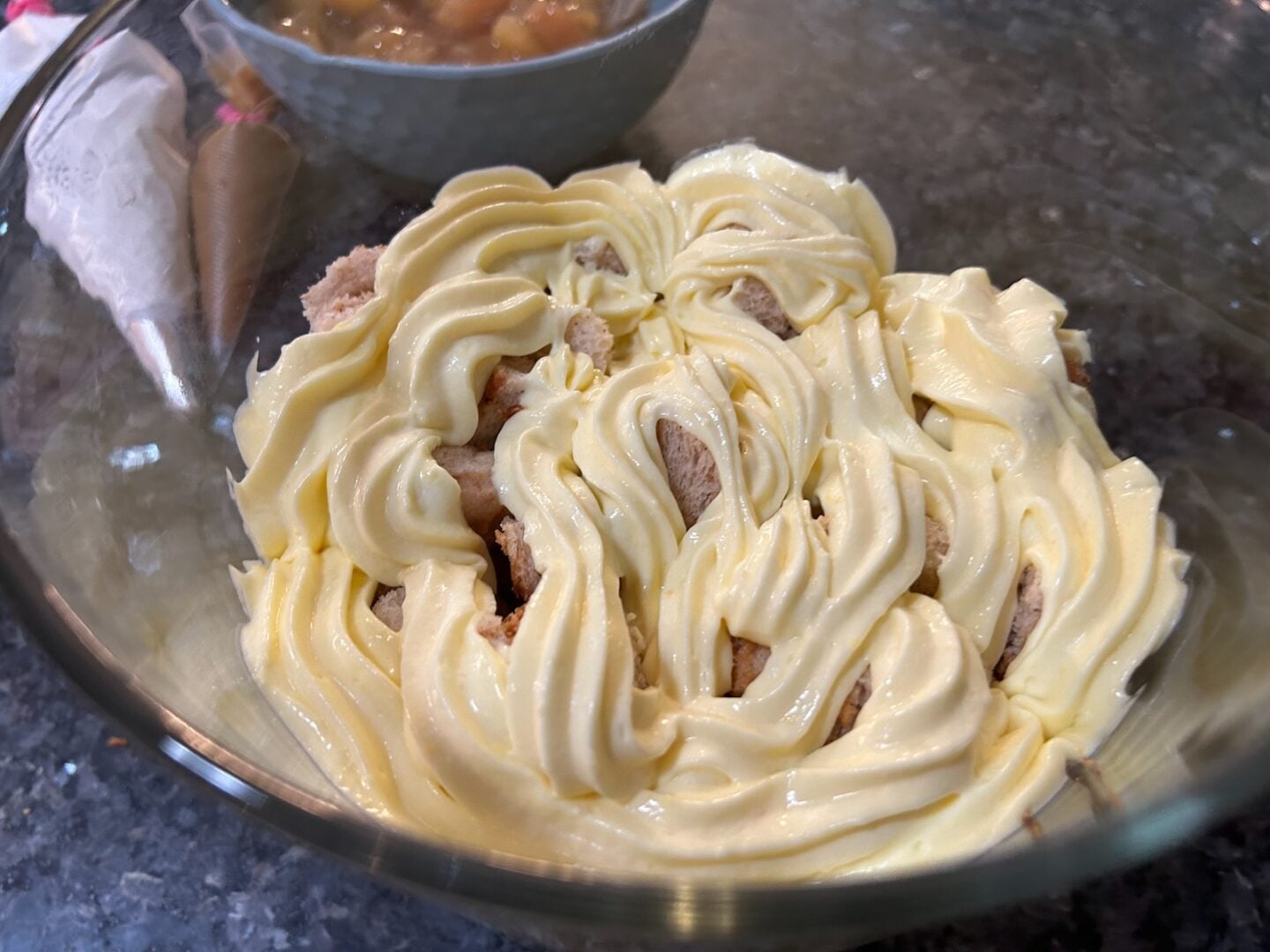 assembling a Caramel Apple Trifle with Snickerdoodle Cake
