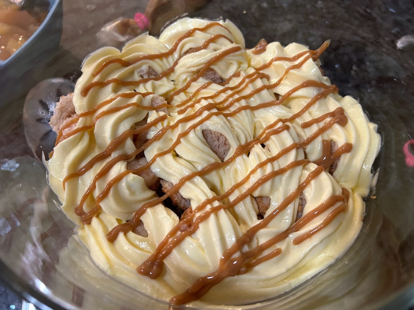 assembling a Caramel Apple Trifle with Snickerdoodle Cake