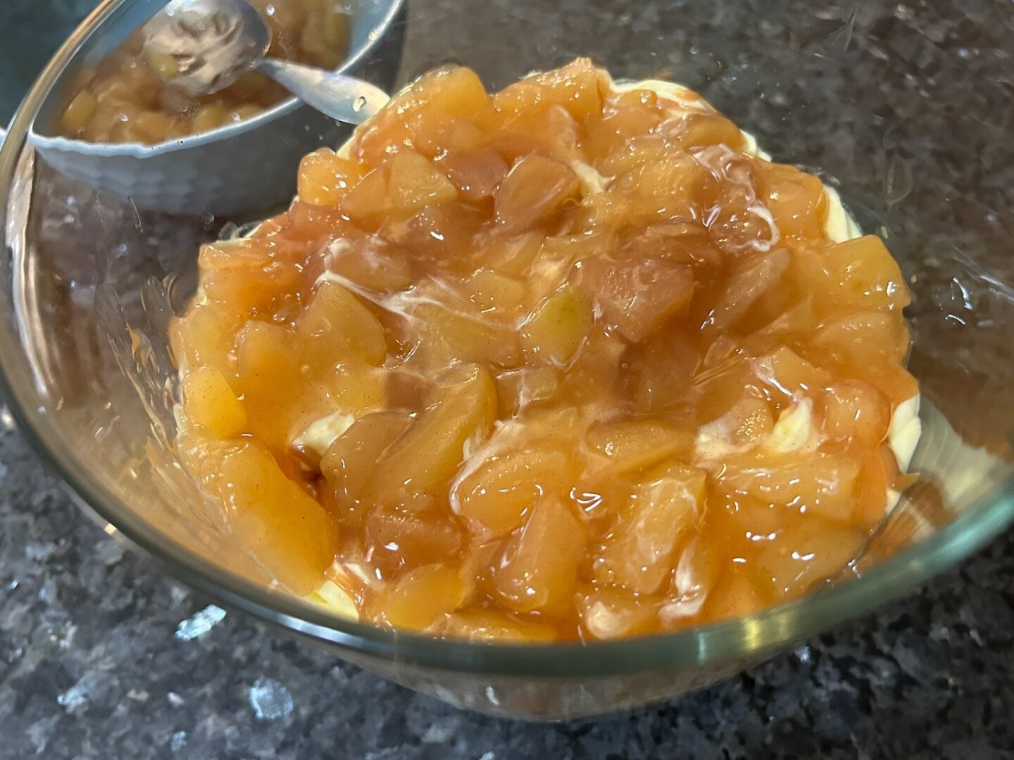 assembling a Caramel Apple Trifle with Snickerdoodle Cake