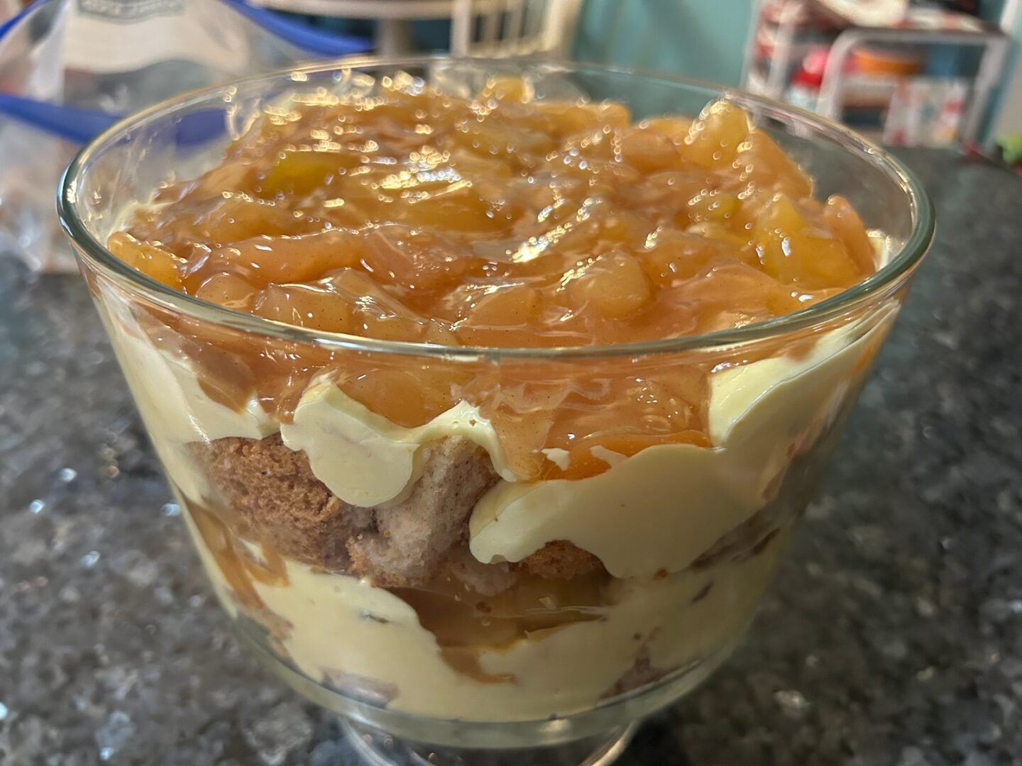 topping off a Caramel Apple Trifle with Snickerdoodle Cake