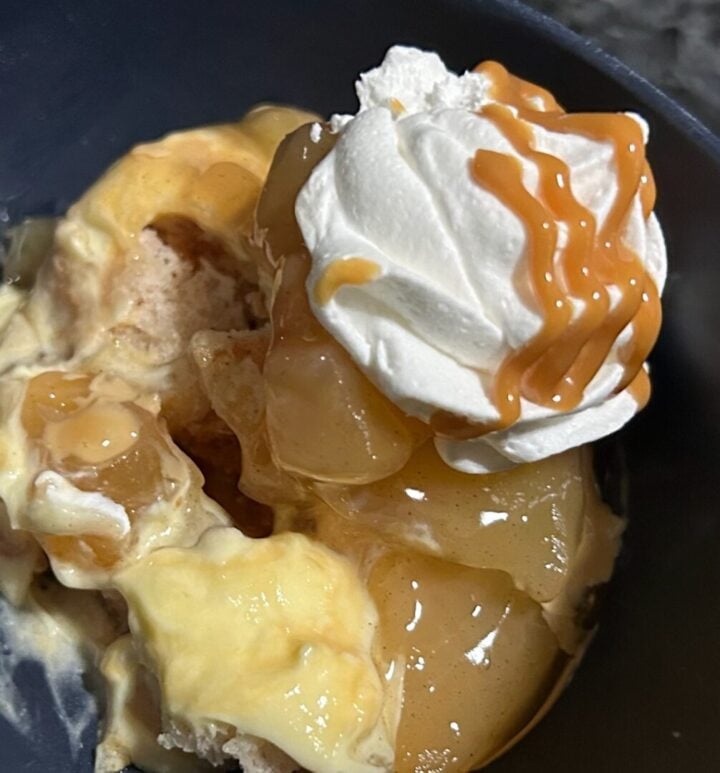 Caramel Apple Trifle with Snickerdoodle Cake serving in bowl