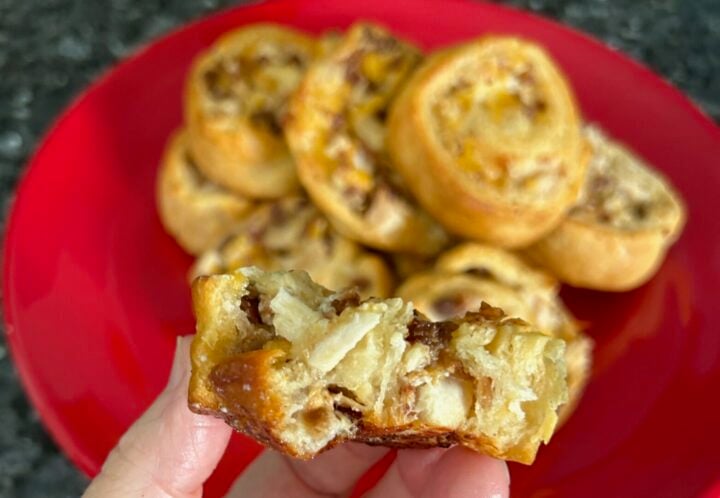 Easy Chicken Bacon Ranch Crescent Roll Pinwheels with bite taken out