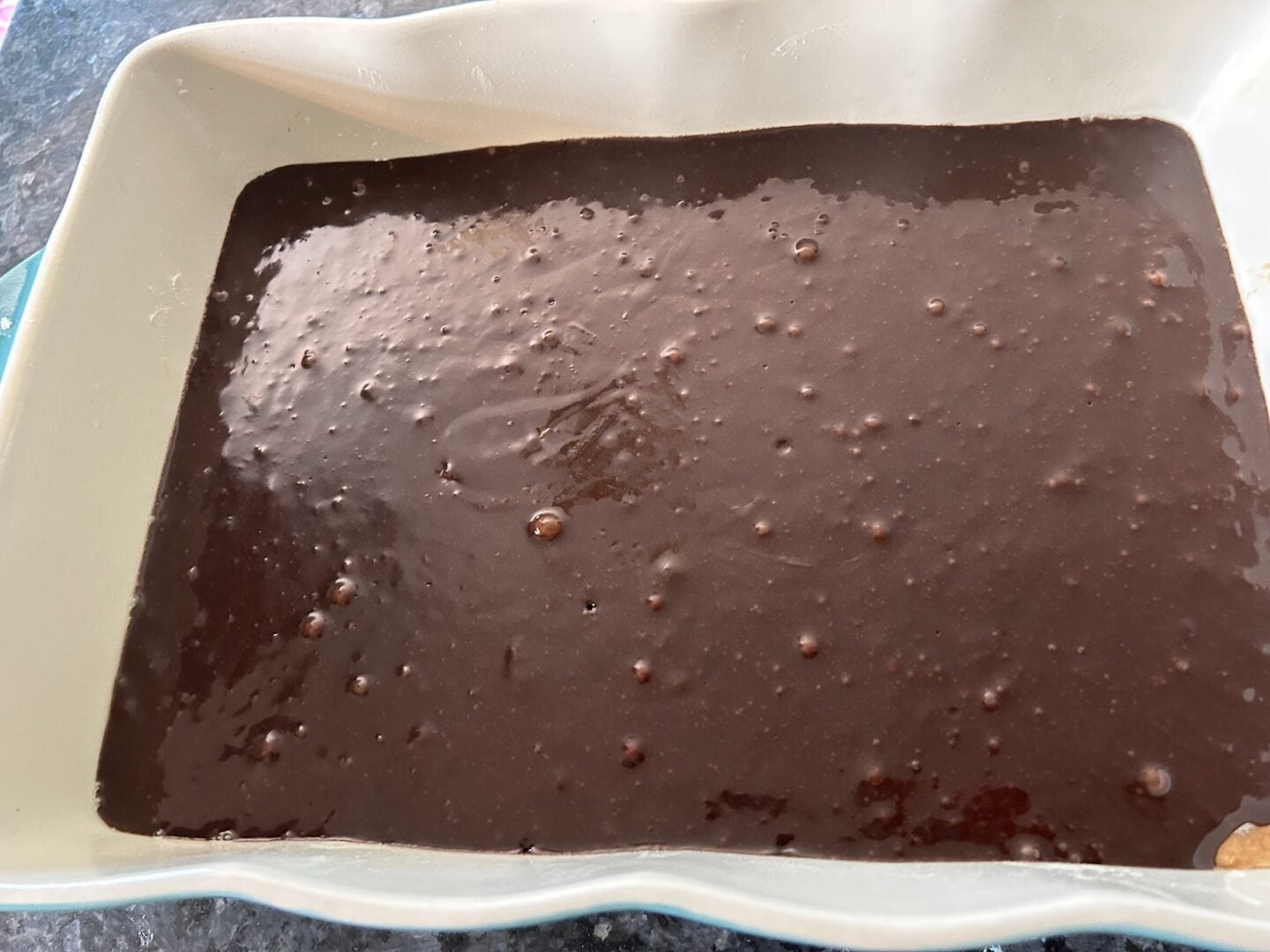 brownie batter in pan