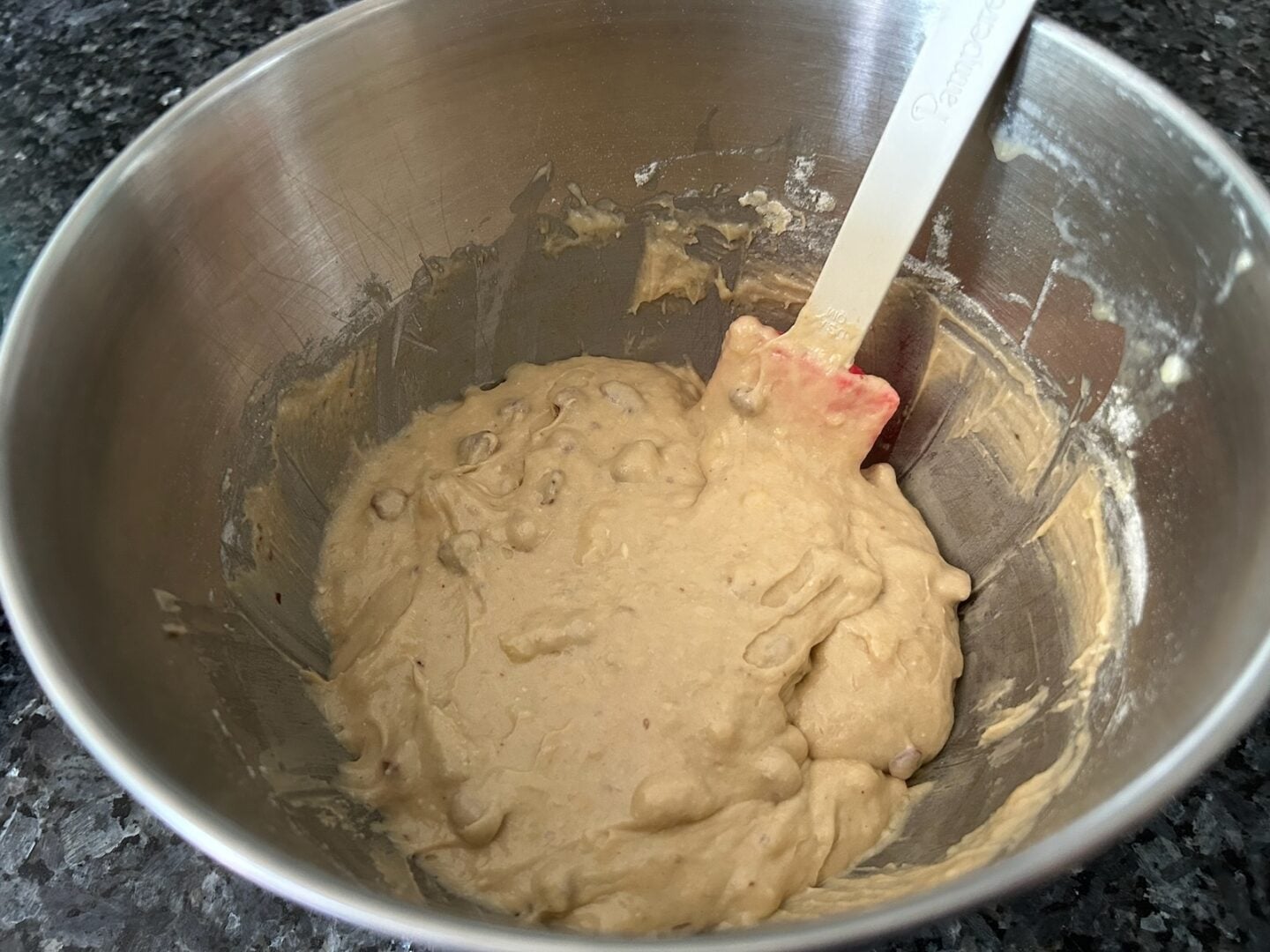 Easy Butter Pecan Banana Bread (Cake Mix Recipe) batter in bowl