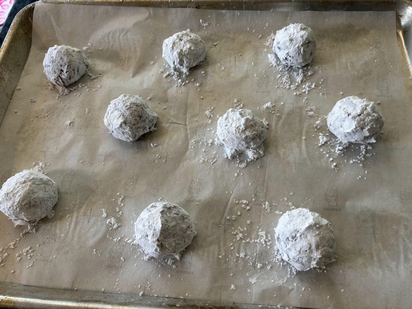 Red Velvet Crinkle Cookies (Cake Mix Recipe) before baking (rolled in powdered sugar)
