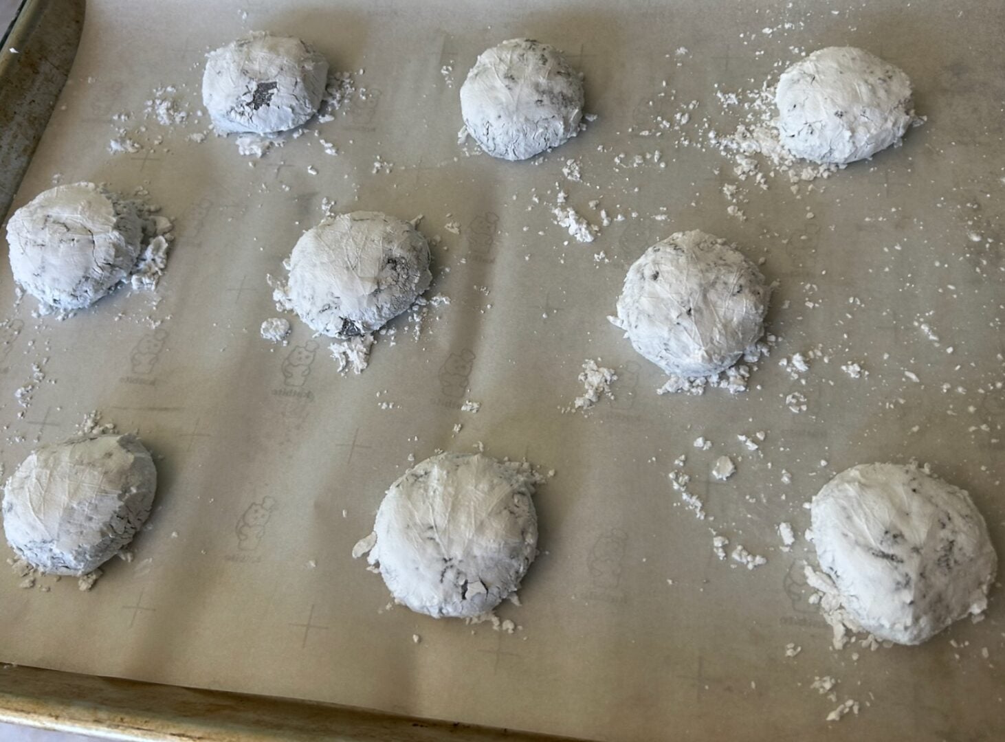 cookie dough balls rolled in powdered sugar