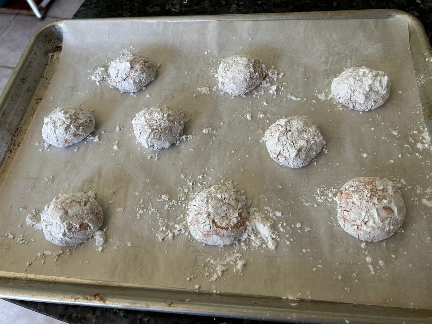 cookie dough ball rolled in powdered sugar