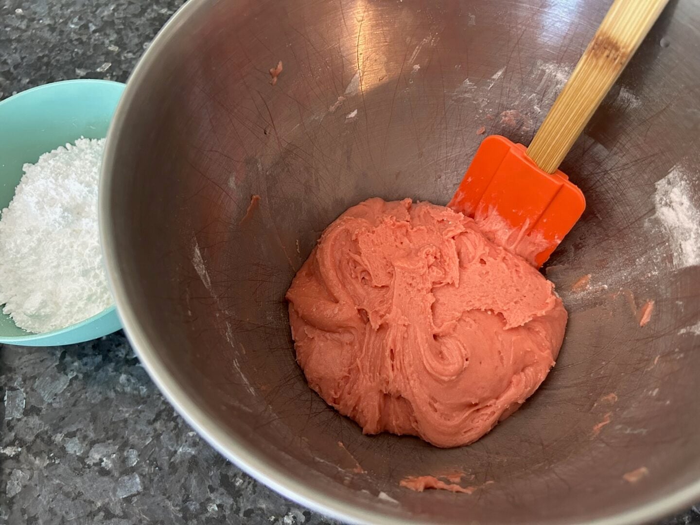 Easy Strawberry Crinkle Cookies (Cake Mix Recipe) dough in bowl