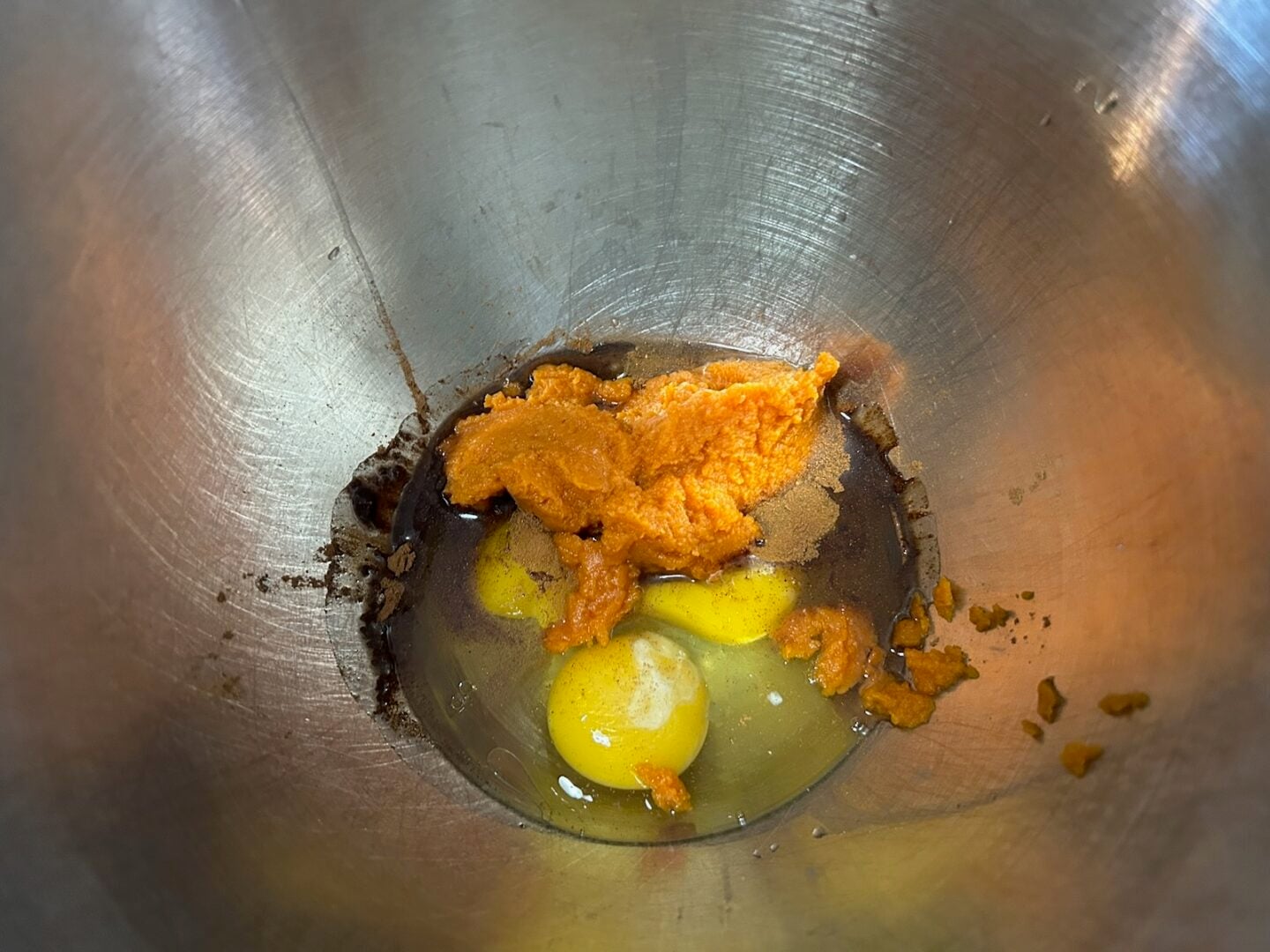pumpkin crinkle cookie ingredients in bowl