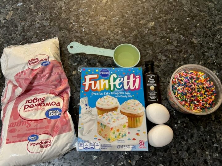 Funfetti Cake Mix Crinkle Cookies ingredients