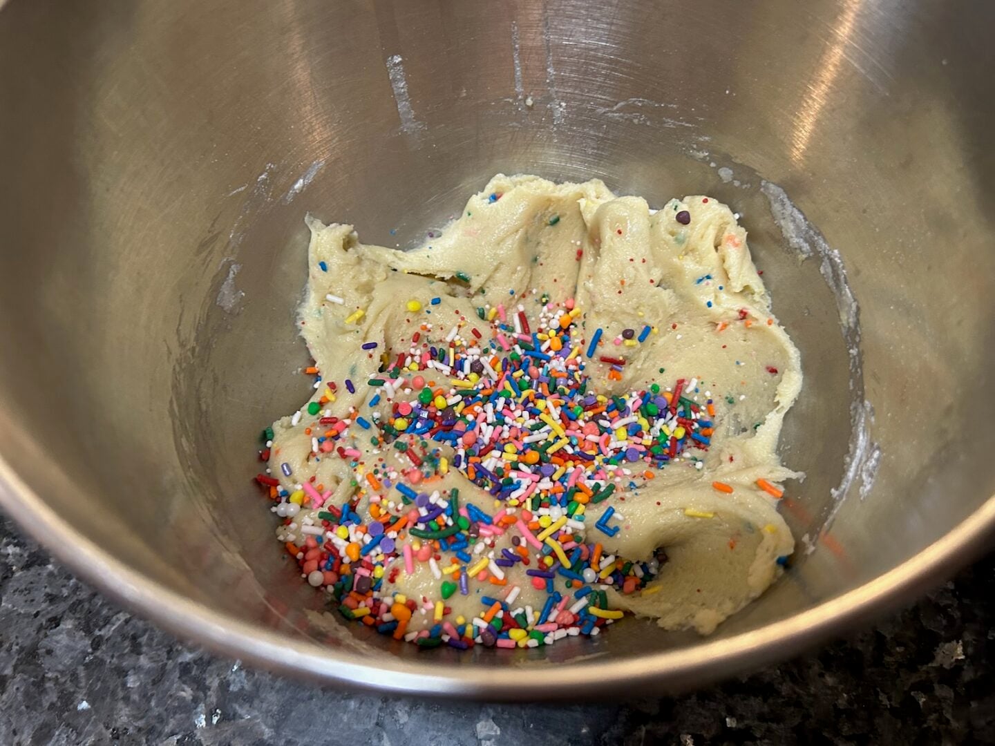 adding sprinkles to funfetti cookie dough