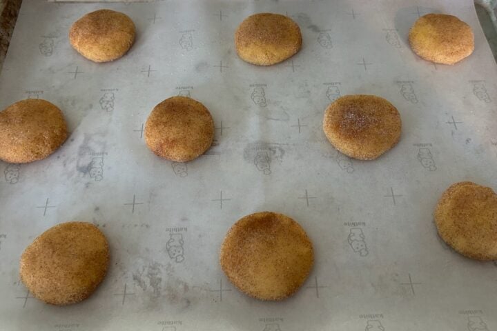 Easy Cake Mix Snickerdoodle dough rolled in cinnamon sugar
