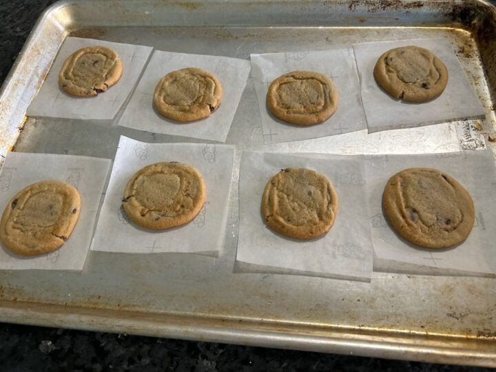 Easy Chocolate Chip Cookie Tacos (flattened after baking)