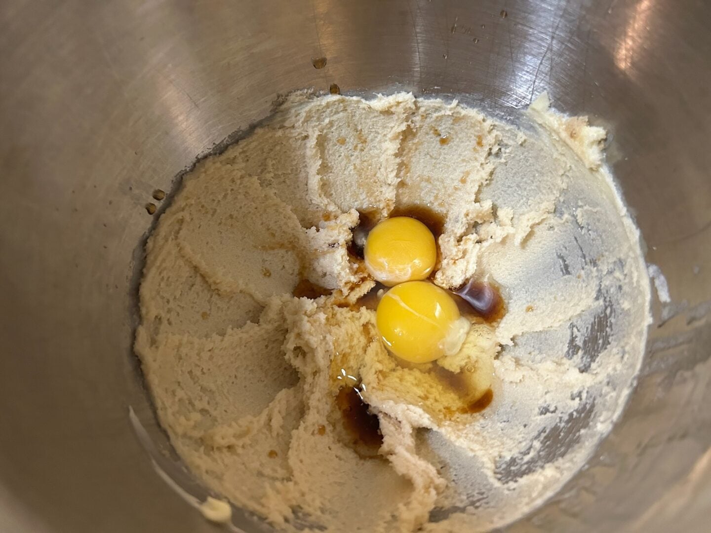 wet ingredients for cookie dough in bowl