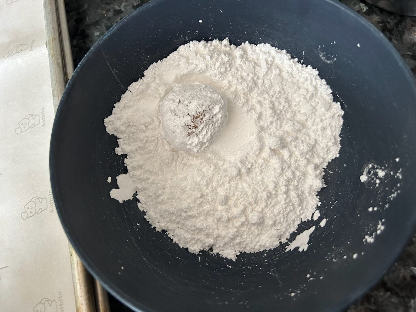 Easy Spice Cake Mix Crinkle Cookie dough rolled in powdered sugar