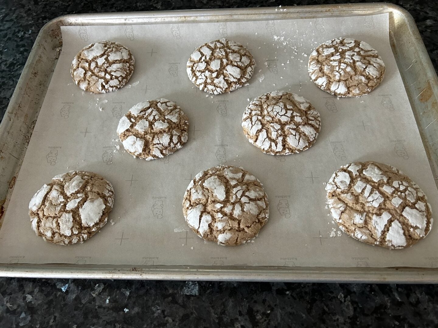 Easy Spice Cake Mix Crinkle Cookies on cookie sheet