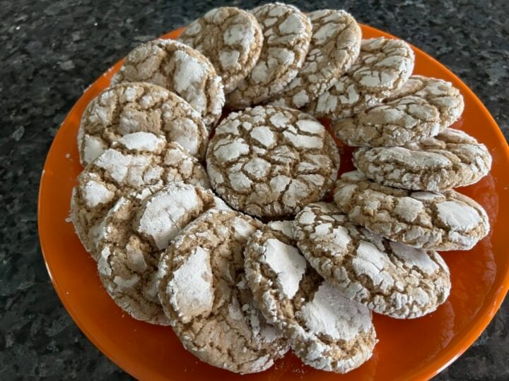 Easy Spice Cake Mix Crinkle Cookies on orange plate